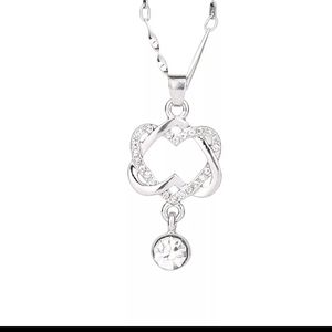 Elegant womens Silver Double heart necklace
